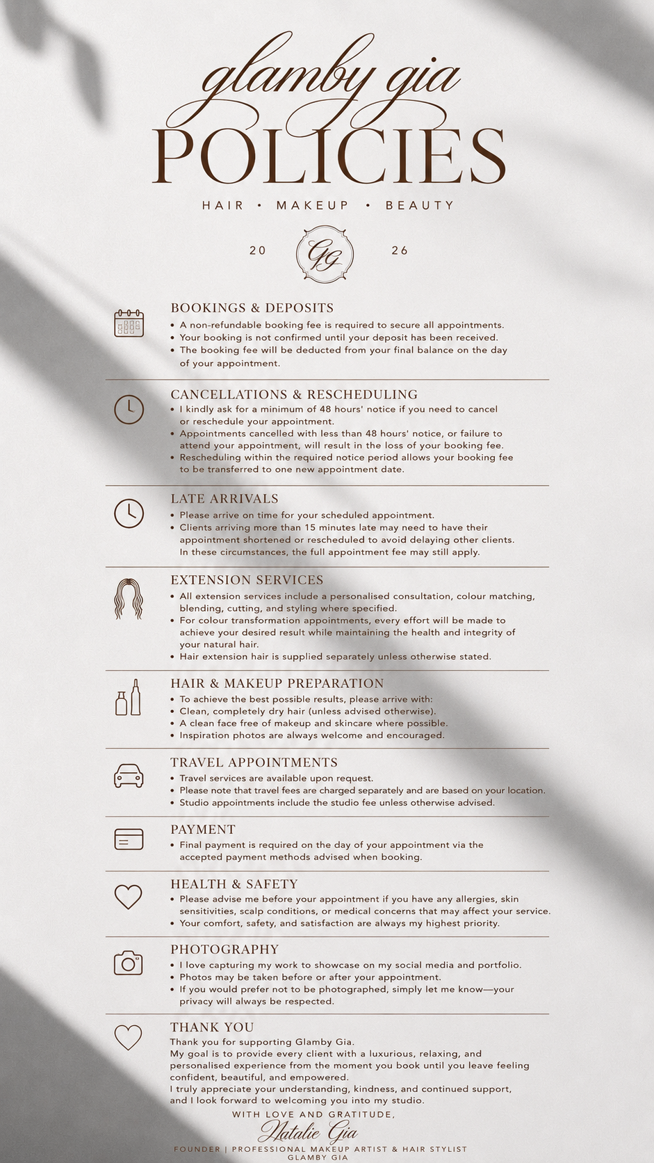 Glam by Gia – Policies & Information