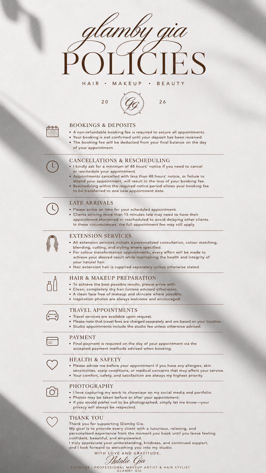 Glam by Gia – Policies & Information